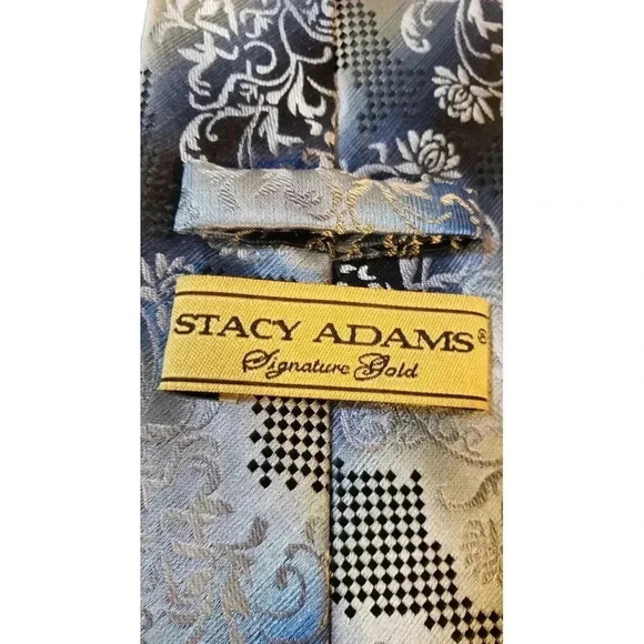 Stacy‎ Adams Signature Gold Luxury Hand Made 100% Microfiber Men's Neck Tie Blue - Picture 6 of 13
